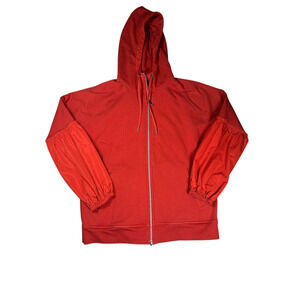 Athleta On My Way Triumph Hoodie Women M Zipper Organic Cotton Orange Red